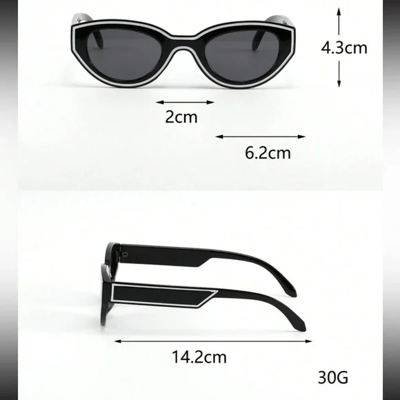Funky Black & White Cat Eye Oval Shaped Sunglasses w Dark Grey Lens OS New - Picture 5 of 9